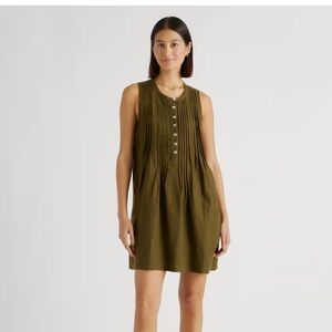 Quince 100% European Linen Sleeveless Swing Dress in Martini Olive NWT